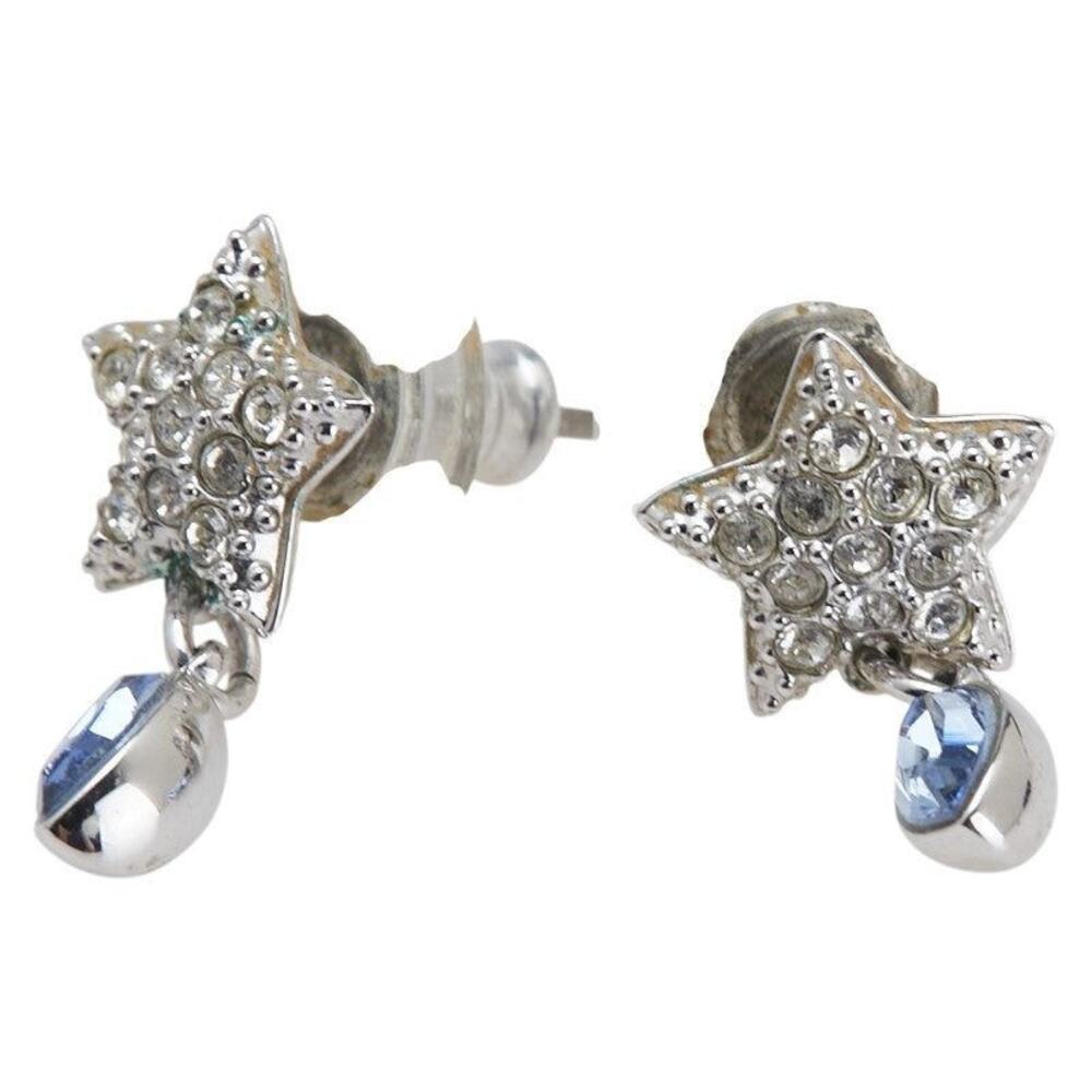 Swarovski Star Motif Rhinestone Surgical Stainless Steel Pierced Earrings Silver